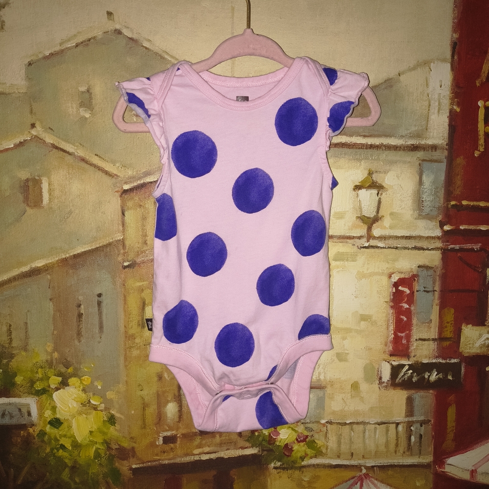 Tea Collection Pink Bodysuit with Blue Polka Dots